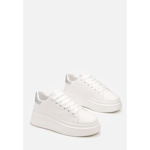Biało-Srebrne Sneakersy Ozdobione Brokatem na Platformie Aeliris Renee 39 renee.pl