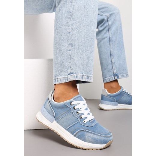 Niebieskie Sznurowane Sneakersy z Jeansowymi Wstawkami Greha ze sklepu renee.pl w kategorii Buty sportowe damskie - zdjęcie 171877095