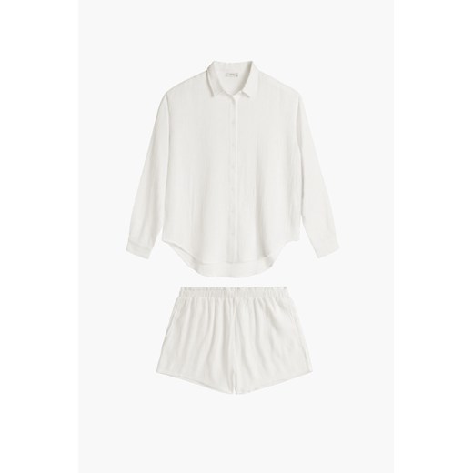 Piżama muślinowa oversize koszula i krótkie spodenki - ecru - Atlantic ze sklepu 5.10.15 w kategorii Piżamy damskie - zdjęcie 171932998
