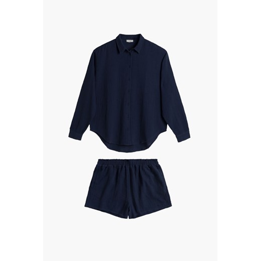 Piżama muślinowa oversize koszula i krótkie spodenki - granatowa - Atlantic ze sklepu 5.10.15 w kategorii Piżamy damskie - zdjęcie 171933087