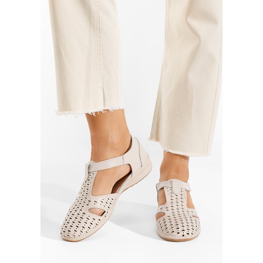 Balerinki Zapatos skórzane beżowe bez zapięcia płaskie casual na wiosnę 
