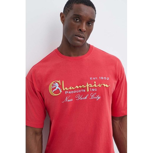 Champion t-shirt bawełniany męski kolor czerwony z aplikacją 219998 ze sklepu ANSWEAR.com w kategorii T-shirty męskie - zdjęcie 171940407