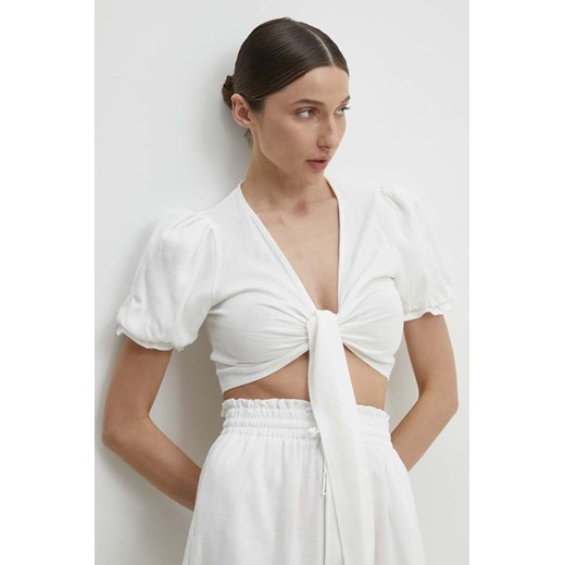Answear Lab bluzka z lnem kolor biały melanżowa ze sklepu ANSWEAR.com w kategorii Bluzki damskie - zdjęcie 171940446