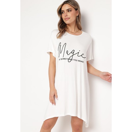 Biała Wiskozowa Sukienka Tunika z Napisem Neliada ze sklepu Born2be Odzież w kategorii Sukienki - zdjęcie 171942226