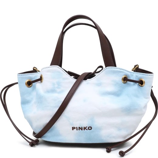 Shopper bag Pinko niebieska na ramię wakacyjna duża ze skóry 