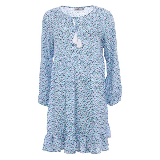 Sukienka Zwillingsherz mini niebieska luźna z długim rękawem oversize'owa z okrągłym dekoltem 