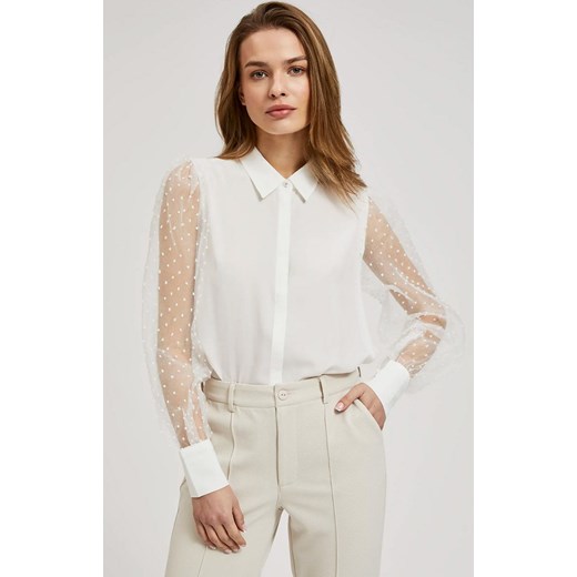 Koszula damska z ażurowymi rękawami biała 4325, Kolor biały, Rozmiar XS, Moodo ze sklepu Primodo w kategorii Koszule damskie - zdjęcie 171954587