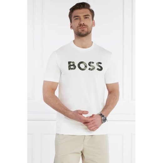 T-shirt męski BOSS HUGO z krótkimi rękawami biały bawełniany 