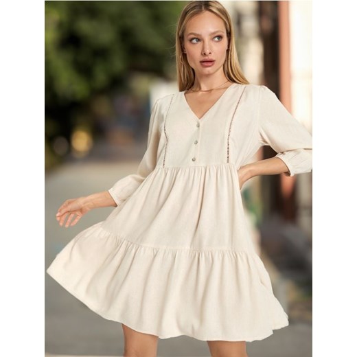 Sinsay - Sukienka mini babydoll - kremowy ze sklepu Sinsay w kategorii Sukienki - zdjęcie 171958057