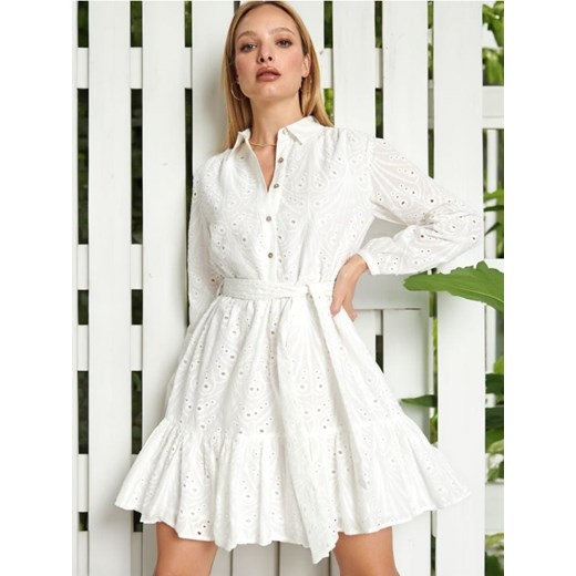 Sinsay - Sukienka mini ażurowa - kremowy ze sklepu Sinsay w kategorii Sukienki - zdjęcie 171958058