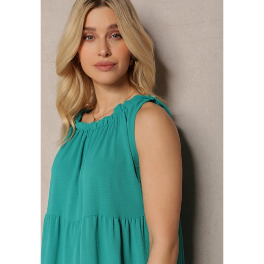 Zielona Sukienka o Rozkloszowanym Kroju z Falbanką bez Rękawów Tariana Renee XL okazyjna cena Renee odzież