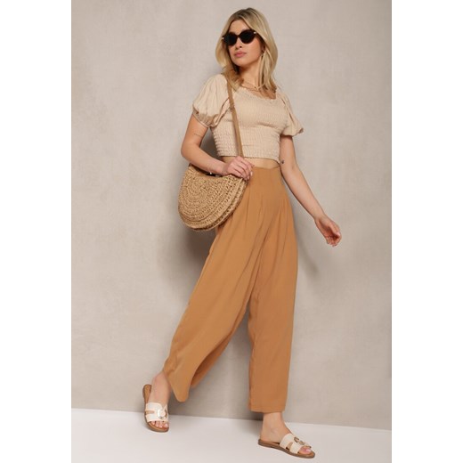 Jasnobrązowe Szerokie Spodnie High Waist Lataria ze sklepu Renee odzież w kategorii Spodnie damskie - zdjęcie 171959846