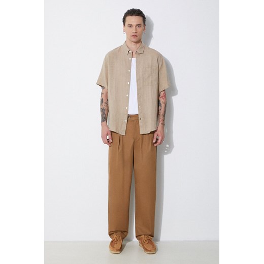 A.P.C. koszula lniana chemisette bellini logo kolor beżowy regular z XL PRM