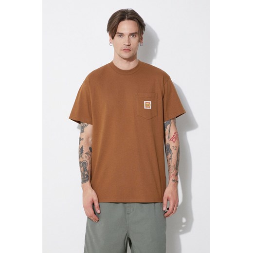 Carhartt WIP t-shirt bawełniany S/S Field Pocket T-Shirt męski kolor brązowy gładki I033265.HZXX ze sklepu PRM w kategorii T-shirty męskie - zdjęcie 171962848