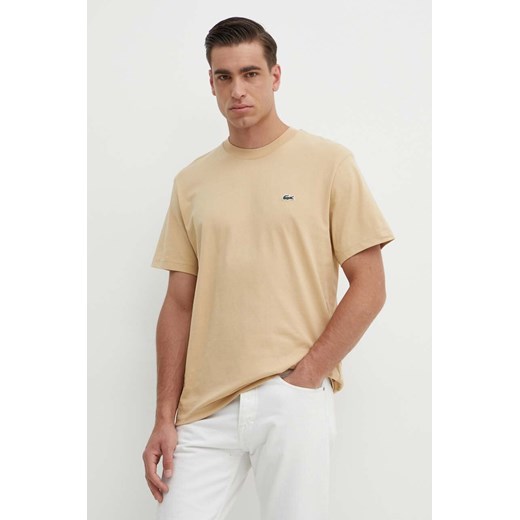 Lacoste t-shirt bawełniany męski kolor beżowy gładki ze sklepu PRM w kategorii T-shirty męskie - zdjęcie 171962858