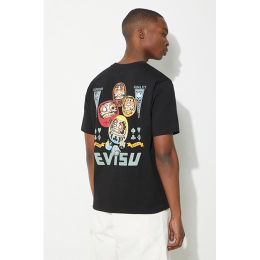 Evisu t-shirt bawełniany Four Suits Daruma Printed męski kolor czarny z nadrukiem 2ESHTM4TS1098 ze sklepu PRM w kategorii T-shirty męskie - zdjęcie 171962906
