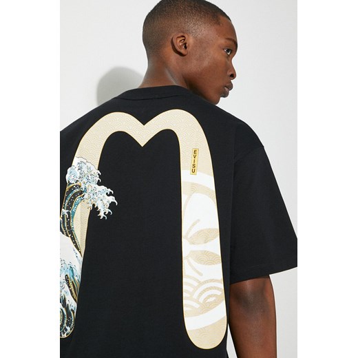 Evisu t-shirt bawełniany Kamon Print + Wave Daicock Print męski kolor czarny z nadrukiem 2ESHTM4TS7067 ze sklepu PRM w kategorii T-shirty męskie - zdjęcie 171962908