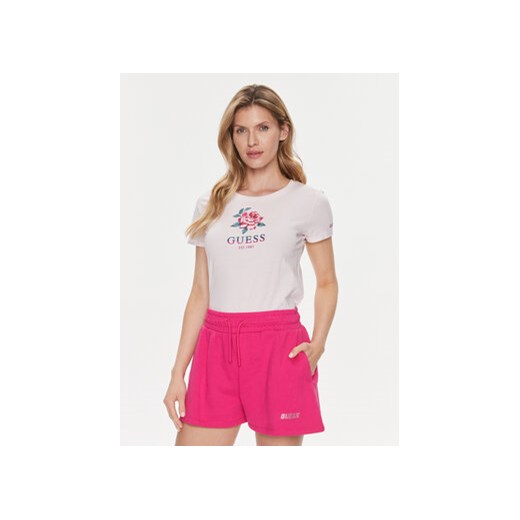 Guess T-Shirt Ss Cn Glittery Rose W4RI37 JA914 Różowy Slim Fit ze sklepu MODIVO w kategorii Bluzki damskie - zdjęcie 171963525