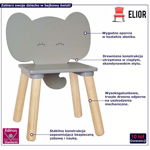 Krzesełko do pokoju dziecięcego szary słonik - Armo Elior One Size Edinos.pl okazja