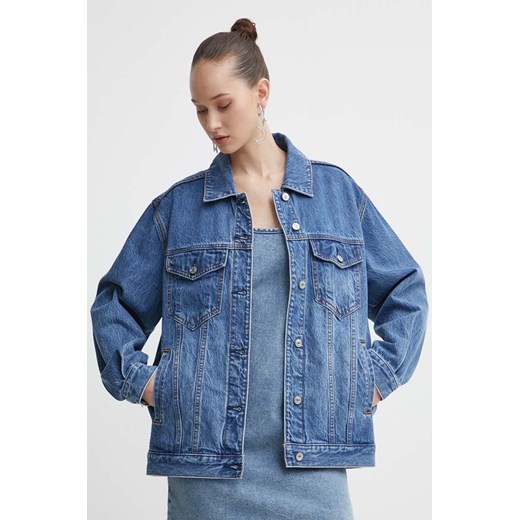 Abercrombie &amp; Fitch kurtka jeansowa damska kolor niebieski przejściowa oversize ze sklepu ANSWEAR.com w kategorii Kurtki damskie - zdjęcie 171981336