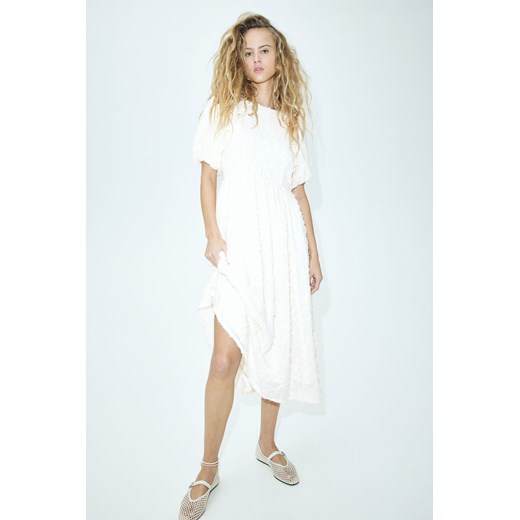 H & M - Sukienka midi z bufiastym rękawem - Biały H & M M H&M