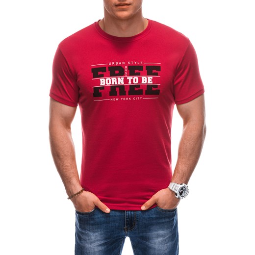 T-shirt męski z nadrukiem 1924S - czerwony Edoti M Edoti