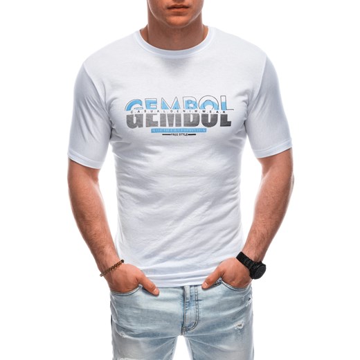T-shirt męski z nadrukiem 1921S - biały ze sklepu Edoti w kategorii T-shirty męskie - zdjęcie 171983887