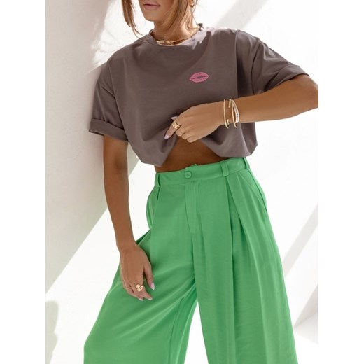 Bluzka damska zielona Lisa Mayo z okrągłym dekoltem z krótkim rękawem 