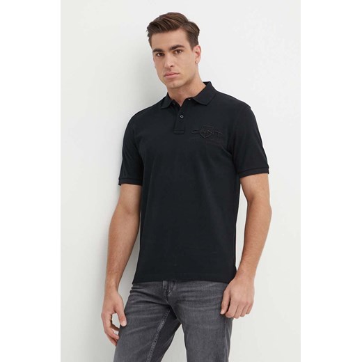 Gant polo bawełniane kolor czarny z aplikacją ze sklepu ANSWEAR.com w kategorii T-shirty męskie - zdjęcie 171987635