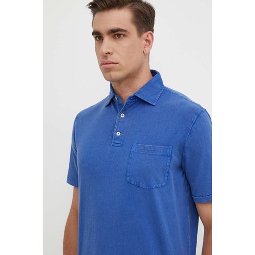 Polo Ralph Lauren polo z domieszką lnu kolor niebieski gładki ze sklepu ANSWEAR.com w kategorii T-shirty męskie - zdjęcie 171987749