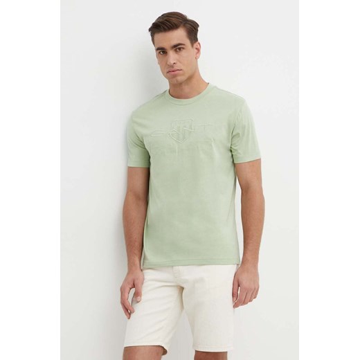 Gant t-shirt bawełniany kolor zielony z aplikacją Gant XXL ANSWEAR.com