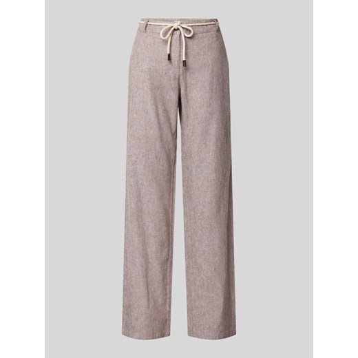 Spodnie lniane z szeroką nogawką i wiązanym paskiem ze sklepu Peek&Cloppenburg  w kategorii Spodnie damskie - zdjęcie 171989518