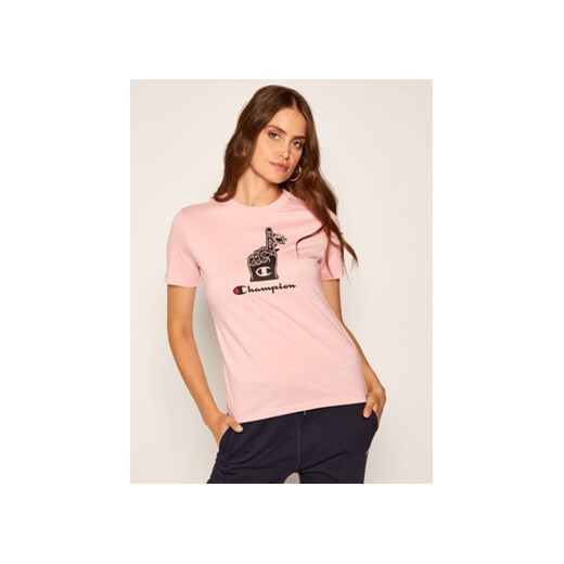 Champion T-Shirt Basketball Logo Digital Print 112965 Różowy Custom Fit ze sklepu MODIVO w kategorii Bluzki damskie - zdjęcie 171991255