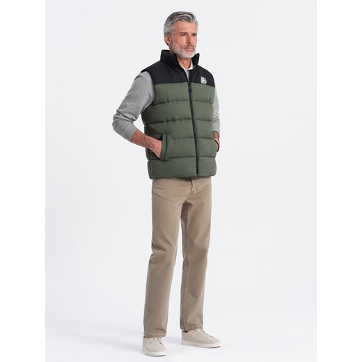 Męski pikowany bezrękawnik w kontrastowych kolorach - oliwkowy V4 OM-JAVJ-0161 L/XL ombre