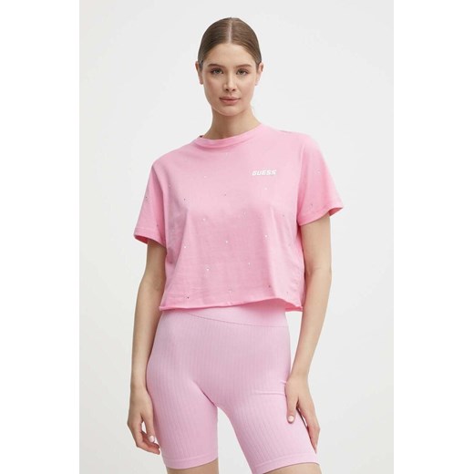 Guess t-shirt bawełniany SKYLAR damski kolor różowy V4GI08 JA914 ze sklepu ANSWEAR.com w kategorii Bluzki damskie - zdjęcie 171995786