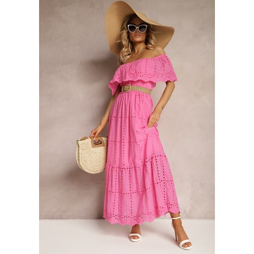 Różowa Rozkloszowana Sukienka z Falbankami Typu Hiszpanka Vianelle ze sklepu Renee odzież w kategorii Sukienki - zdjęcie 171996409
