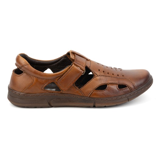 Buty męskie skórzane wsuwane przewiewne na rzep 312KZ brązowe ze sklepu butyolivier w kategorii Sandały męskie - zdjęcie 171998146