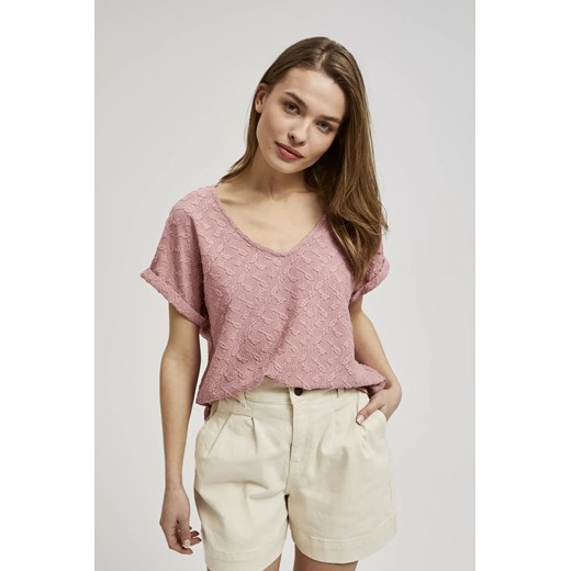 Bluzka z krótkimi rękawami różowa ze sklepu Moodo.pl w kategorii Bluzki damskie - zdjęcie 171999657