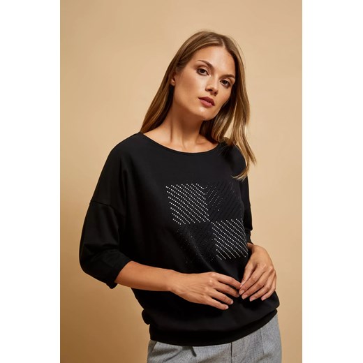Bluza z rękawami 3/4 czarna ze sklepu Moodo.pl w kategorii Bluzy damskie - zdjęcie 172000729