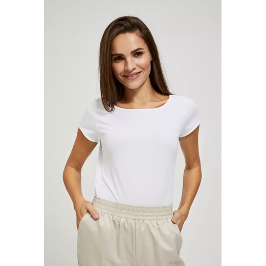 T-shirt z okrąłym dekoltem i krótkimi rękawami biały ze sklepu Moodo.pl w kategorii Bluzki damskie - zdjęcie 172000966