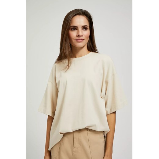 Bluzka oversize z okrągłym dekoltem beżowa ze sklepu Moodo.pl w kategorii Bluzki damskie - zdjęcie 172001205