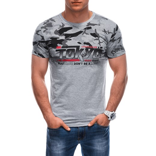 T-shirt męski z nadrukiem 1925S - szary ze sklepu Edoti w kategorii T-shirty męskie - zdjęcie 172003366