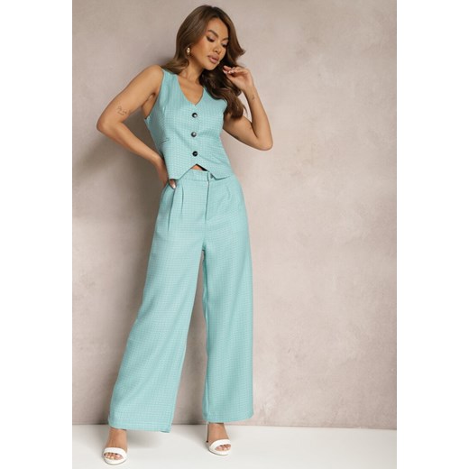 Niebieskie Spodnie Szerokie Garniturowe High Waist Tamarixia ze sklepu Renee odzież w kategorii Spodnie damskie - zdjęcie 172004637