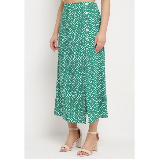 Zielona Spódnica z Gumką w Pasie z Rozcięciem z Boku Comella ze sklepu Born2be Odzież w kategorii Spódnice - zdjęcie 172005085