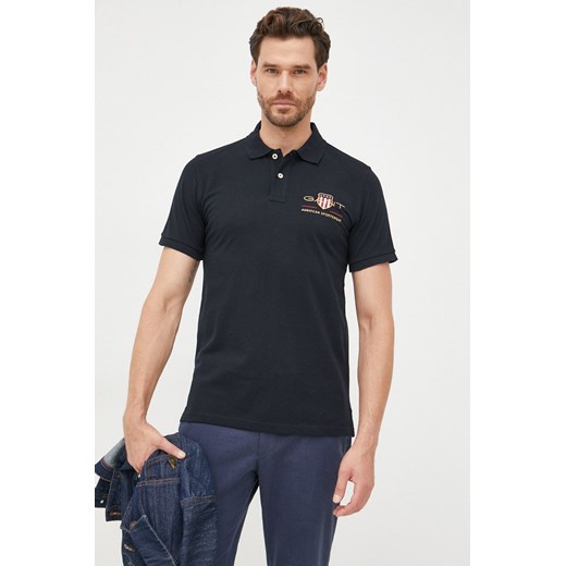 Gant polo bawełniane kolor czarny z aplikacją ze sklepu ANSWEAR.com w kategorii T-shirty męskie - zdjęcie 172009356
