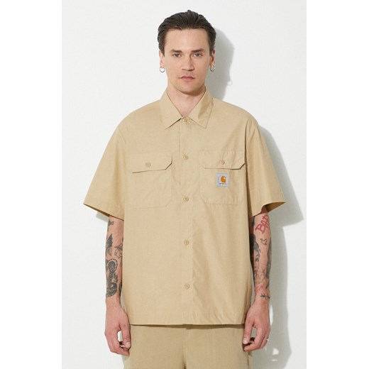 Carhartt WIP koszula S/S Craft Shirt męska kolor beżowy relaxed z kołnierzykiem klasycznym I033023.1YAXX ze sklepu PRM w kategorii Koszule męskie - zdjęcie 172009628