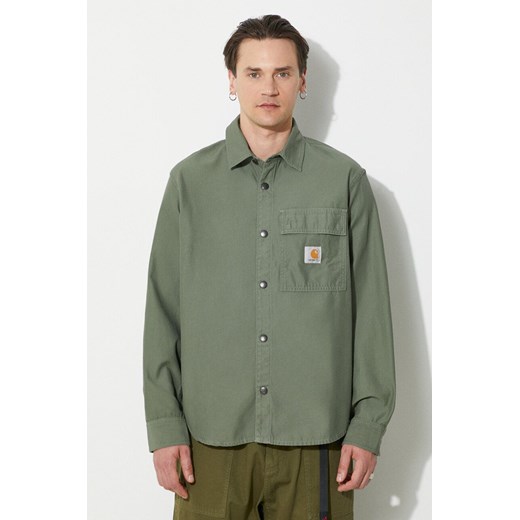 Carhartt WIP kurtka koszulowa Hayworth Shirt Jac kolor zielony przejściowa I033443.66702 ze sklepu PRM w kategorii Kurtki męskie - zdjęcie 172009717