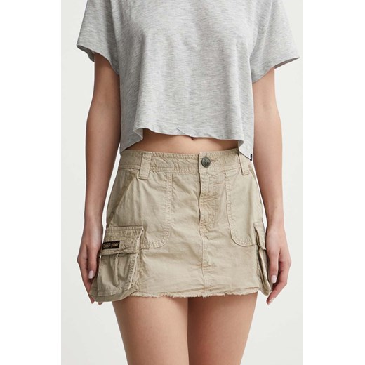 Superdry spódnica bawełniana kolor beżowy mini prosta ze sklepu ANSWEAR.com w kategorii Spódnice - zdjęcie 172010046