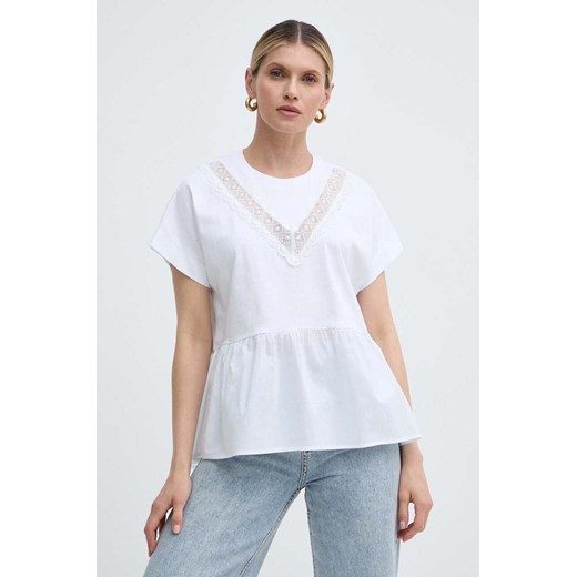 Twinset t-shirt bawełniany damski kolor biały ze sklepu ANSWEAR.com w kategorii Bluzki damskie - zdjęcie 172010197