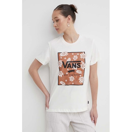 Vans t-shirt bawełniany damski kolor beżowy ze sklepu ANSWEAR.com w kategorii Bluzki damskie - zdjęcie 172010268